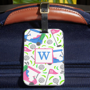 Étiquette À Bagage Pink Blue Green Golf Preppy Initial