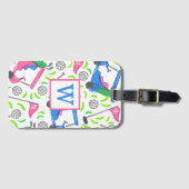 Étiquette À Bagage Pink Blue Green Golf Preppy Initial (Devant Horizontal)