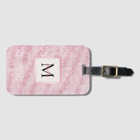 Étiquette À Bagage Pink Blush Glitter Monogram (Devant Horizontal)