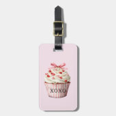 Étiquette À Bagage Pink Bow Red Hearts Cupcake   (Devant Vertical)
