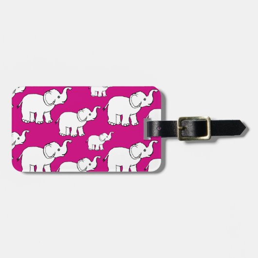 Étiquette À Bagage Pink Cute Animal Pattern Cartoon Elephant Pattern (Devant horizontal)