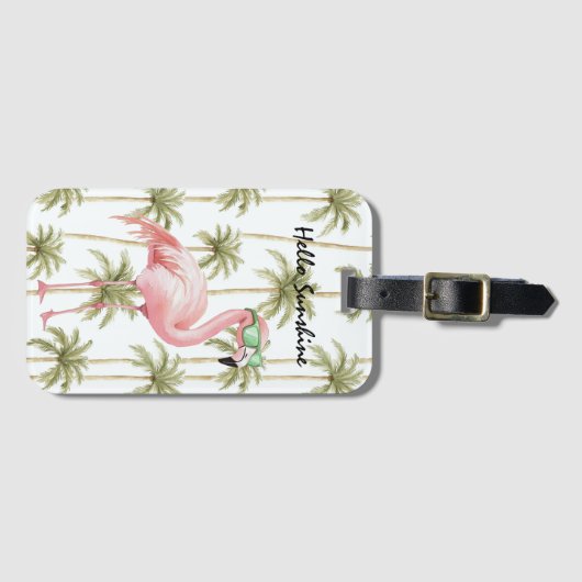 Étiquette À Bagage Pink Flamingo Palm Trees (Devant Horizontal)
