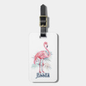 Étiquette À Bagage Pink Flamingo Tropical Leaves (Devant Vertical)