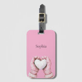 Étiquette À Bagage Pink Gloves White Heart   (Devant Vertical)