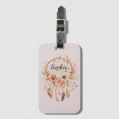 Étiquette À Bagage Pink Love Boho Floral Feathers Dream Catcher (Devant Vertical)