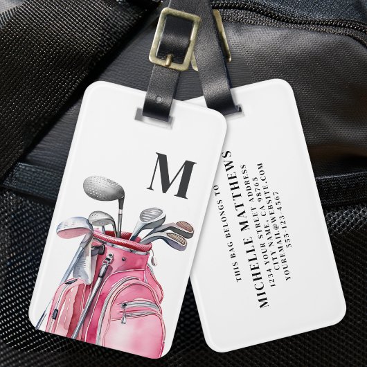 Étiquette À Bagage Pink Monogram Initial Golf