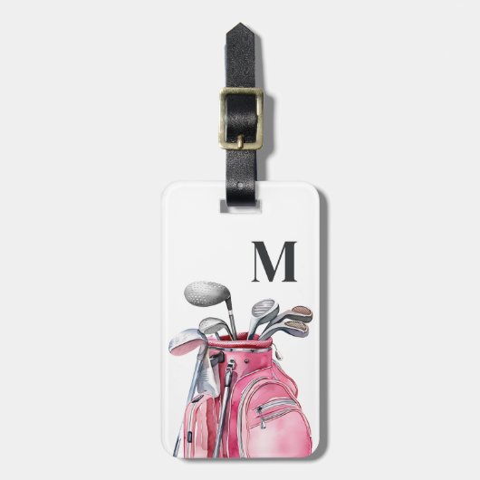Étiquette À Bagage Pink Monogram Initial Golf (Devant Vertical)