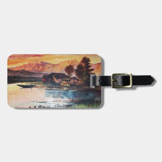ÉTIQUETTE À BAGAGE PINK MOUNTAINS LAC ALPINE SUNSET PAYSAGE (Devant horizontal)