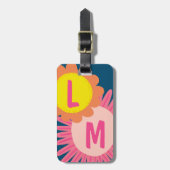 Étiquette À Bagage Pink Orange Fleur CUSTOMISÉE INITIALES (Devant Vertical)