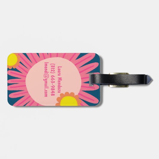 Étiquette À Bagage Pink Orange Fleur CUSTOMISÉE INITIALES (Dos horizontal)