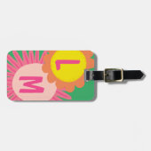 Étiquette À Bagage Pink Orange Fleur CUSTOMISÉE INITIALES (Devant horizontal)