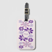 Étiquette À Bagage Pink Periwinkle Indigo Doodle Fleur Vos Initiales (Devant Vertical)