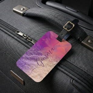 Étiquette À Bagage Pink Purple Gold Foil Parties scintillant Calligra