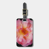 Étiquette À Bagage Pink Rose w/ Dew Drops Black Background (Devant Vertical)