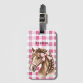 Étiquette À Bagage Pink Stripes Horse Bow (Devant Vertical)