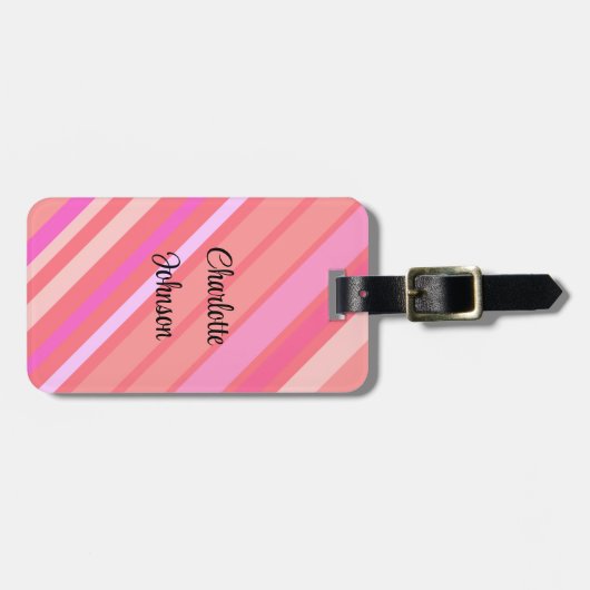 Étiquette À Bagage Pink Stripes Nom dans le script moderne (Devant horizontal)