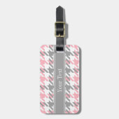 Étiquette À Bagage Pink White Dk Gray Houndstooth Nom Monogram (Devant Vertical)