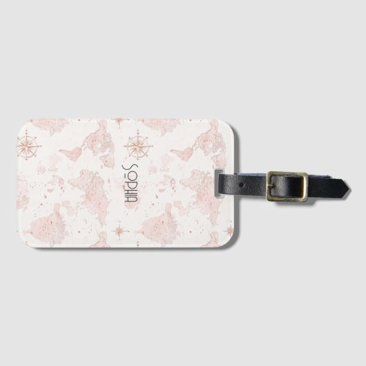 Étiquette À Bagage Pink World Map (Devant Horizontal)