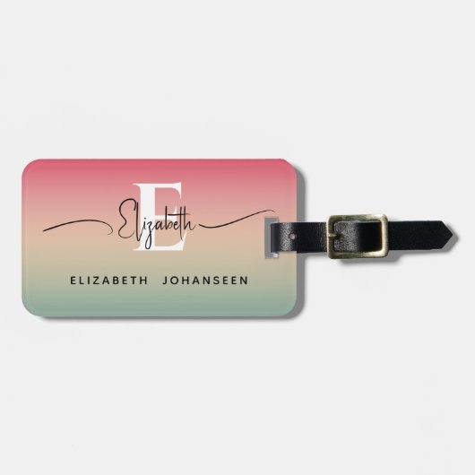 Étiquette À Bagage Pink Yellow & Green Gradient Nom du script Monogra (Devant horizontal)