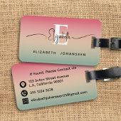 Étiquette À Bagage Pink Yellow & Green Gradient Nom du script Monogra