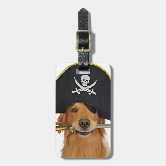 Étiquette À Bagage Pirate de Halloween de golden retriever (Devant Vertical)