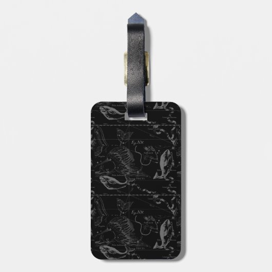 Étiquette À Bagage Pisces Constellation Hevelius 1690 Carte Engraving (Dos Vertical)