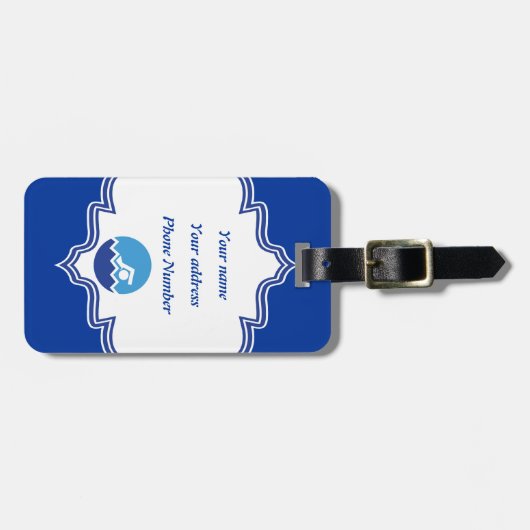 Étiquette À Bagage Pismming venin, swimmer on blue circle custom (Devant horizontal)