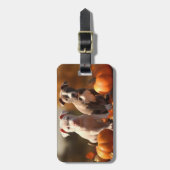 Étiquette À Bagage Pitbull Chiot Automne Citrouille de plaisir (Devant Vertical)