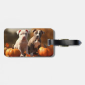 Étiquette À Bagage Pitbull Chiot Automne Citrouille de plaisir (Dos horizontal)