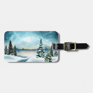 Étiquette À Bagage Pittoresque Winter Wonderland aquarelle peinture