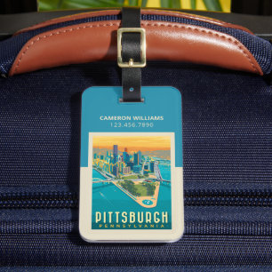 Étiquette À Bagage Pittsburgh, PA   Vue oeil d'oiseau