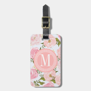 Étiquette À Bagage Pivoine rose florale vintage Girly de roses