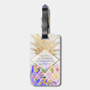 Étiquette À Bagage PixDezines Aloha Ananas+Marbre Blanc
