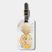 Étiquette À Bagage PixDezines Aloha Ananas+Marbre blanc (Devant Vertical)