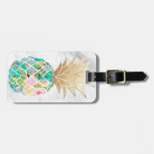 Étiquette À Bagage PixDezines Aloha Ananas+Marbre blanc (Devant horizontal)