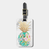 Étiquette À Bagage PixDezines Aloha Ananas+Marbre blanc (Devant Vertical)
