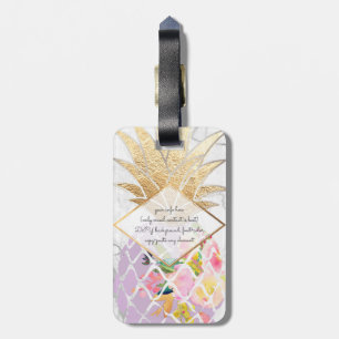 Étiquette À Bagage PixDezines Aloha Ananas+Marbre blanc