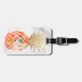 Étiquette À Bagage PixDezines Aloha Ananas+Marbre blanc (Devant horizontal)