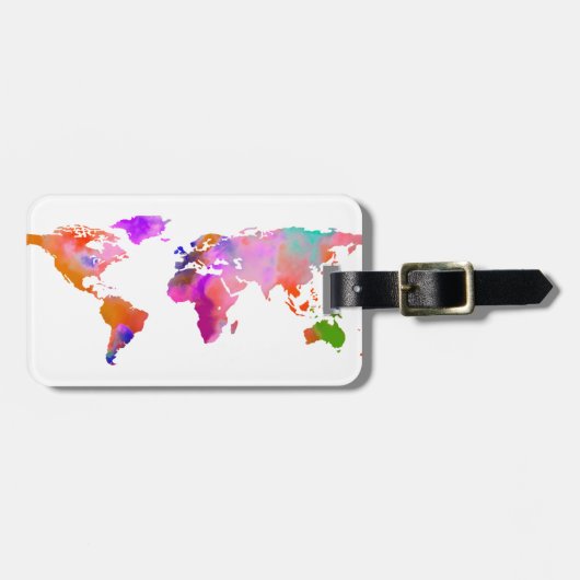 Étiquette À Bagage PixDezines aquarelle/carte du monde/do-it-yourself (Devant horizontal)