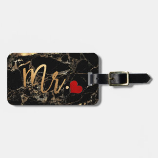 Étiquette À Bagage PixDezines M. MARBLE NOIR+OR FAUX