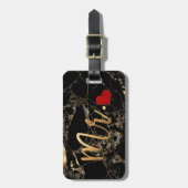 Étiquette À Bagage PixDezines M. MARBLE NOIR+OR FAUX (Devant Vertical)