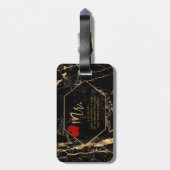 Étiquette À Bagage PixDezines M. MARBLE NOIR+OR FAUX (Dos Vertical)