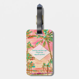 Étiquette À Bagage PixDezines scène de plage hawaïenne vintage/rose