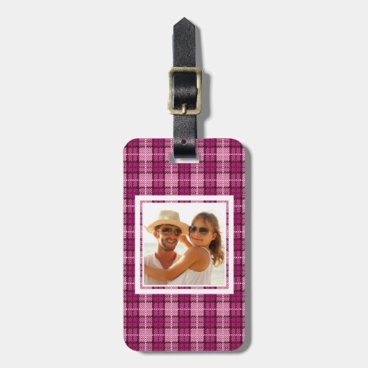 Étiquette À Bagage Pixel fait sur commande Plaid_Magenta-Black de (Devant Vertical)