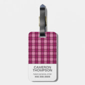 Étiquette À Bagage Pixel fait sur commande Plaid_Magenta-Black de (Dos Vertical)
