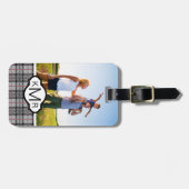 Étiquette À Bagage Pixel photo et monogramme en gris et en rouge (Devant horizontal)