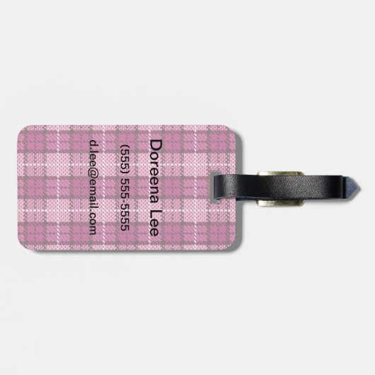 Étiquette À Bagage Pixel Plaid_Magenta-Black (Dos horizontal)