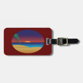 Étiquette À Bagage Plage de Sunset Tropical Palm Feuille Ocean Waves (Devant horizontal)