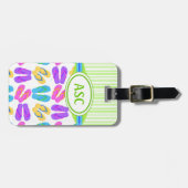 Étiquette À Bagage Plage de tongs couleur Monogramme vert (Devant horizontal)