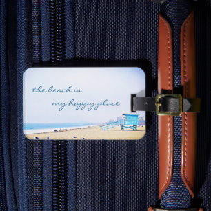 Étiquette À Bagage Plage Est Mon Heureux Endroit Moderne Script Côtie